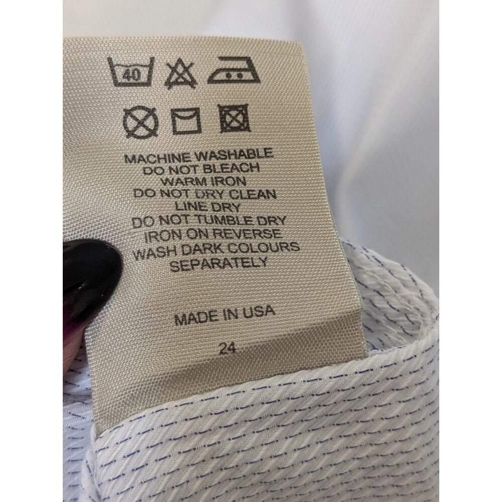 BURBERRY London Button Down Cotton Designer Dress Shirt White Blue Men Size 17-R - Picture 7 of 9